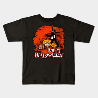 Happy Halloween Haunted House And Pumpkins Kids T-Shirt